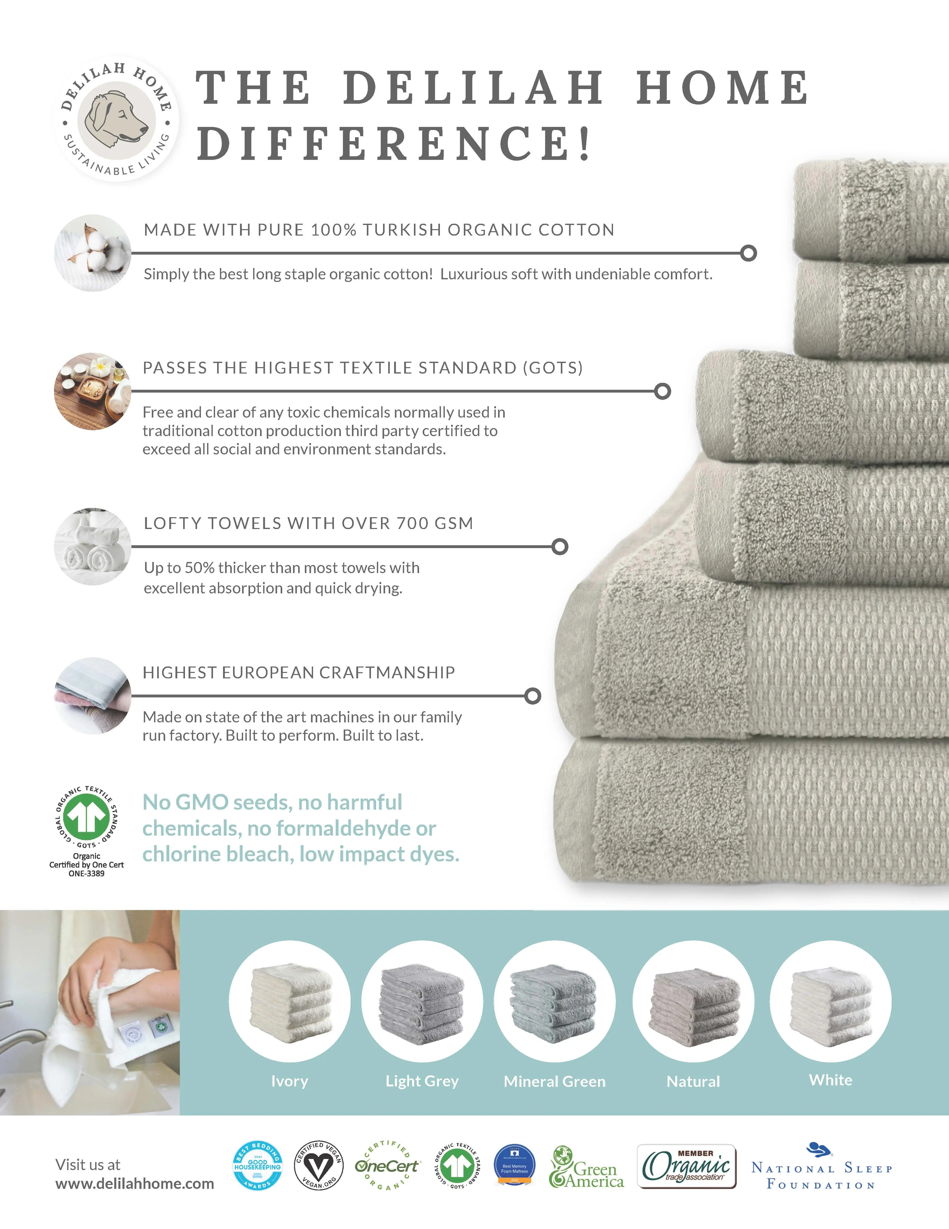 100% Organic Cotton Bath Towels Collection Delilah Home