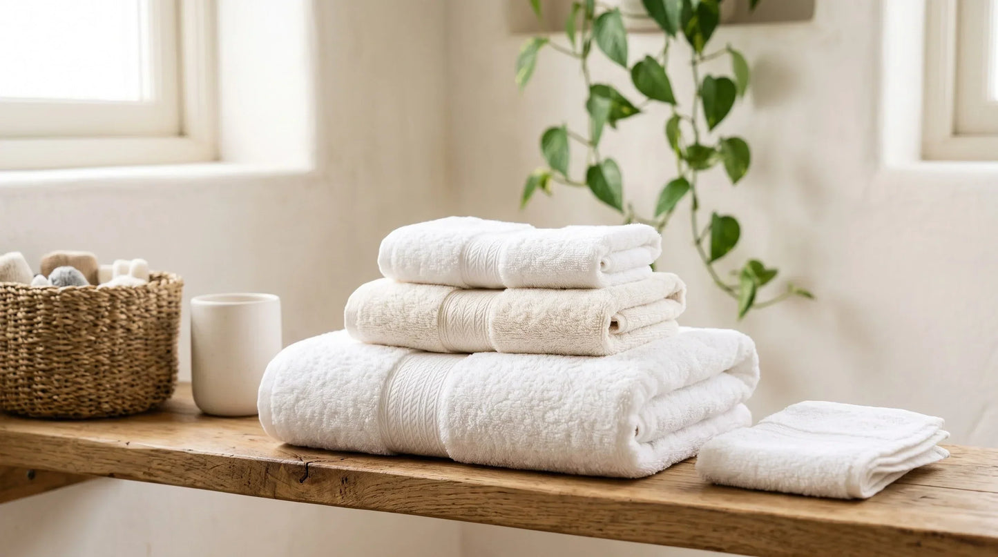 Fresh white cotton towels neatly folded after washing and odor removal